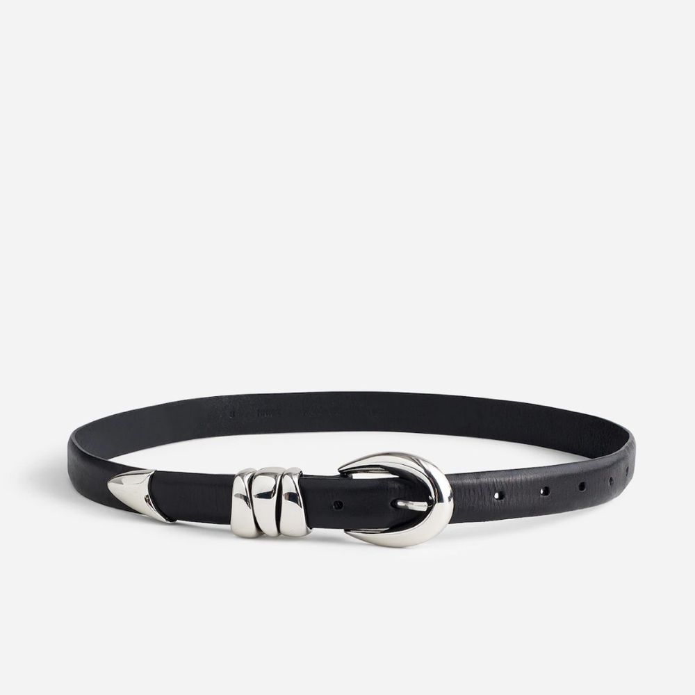 Madewell Triple Metal Keeper leather belt true black silver L (31-32.5”) NN922